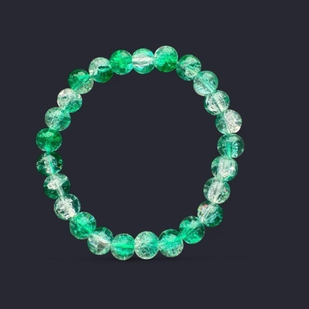 Green Clear Crackle Glass Bead Bracelet